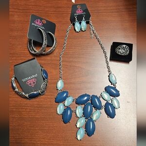 Paparazzi 4pc Blue and Silver Jewelry Set